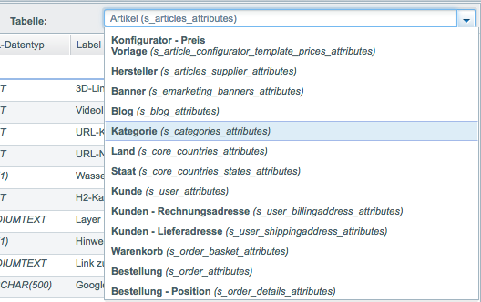 Artikel-Auswahlliste im Shopware-Backend