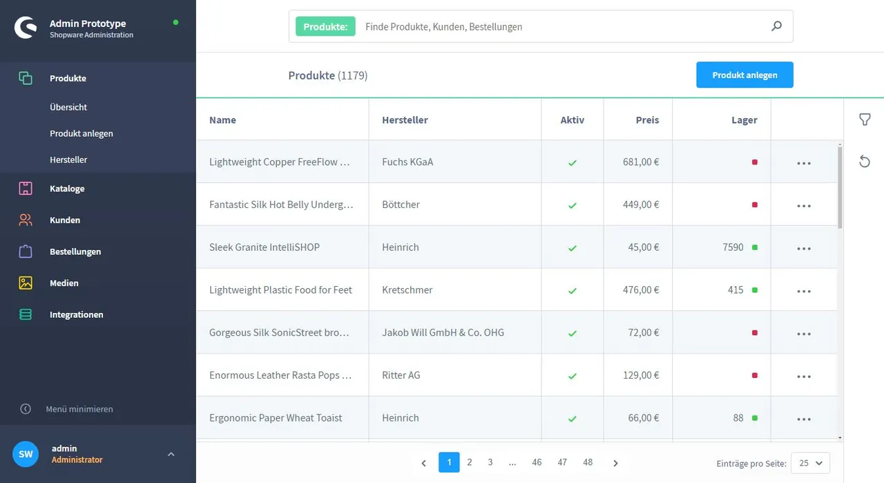 Produkt Übersicht Shopware Playground (Quelle: https://docs.shopware.com/de/shopware-playground-de)