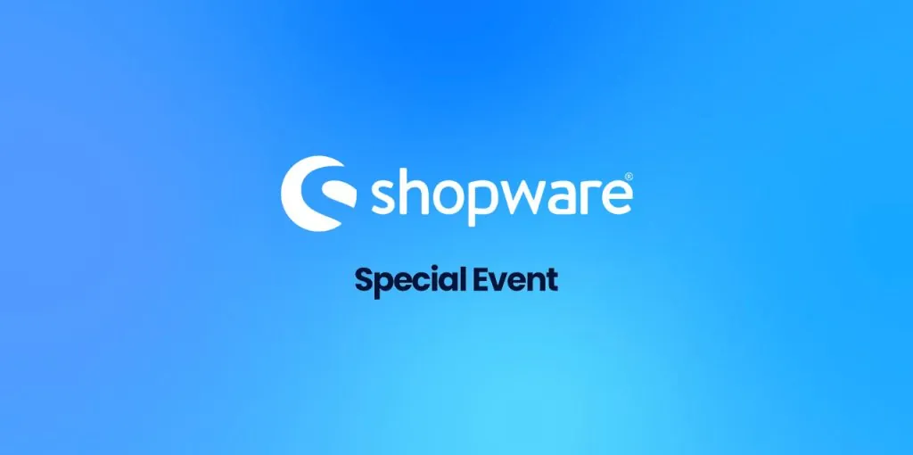 Logo von Shopware auf blauem Farbverlauf mit dem Schriftzug: "Special Event" in der Mitte.