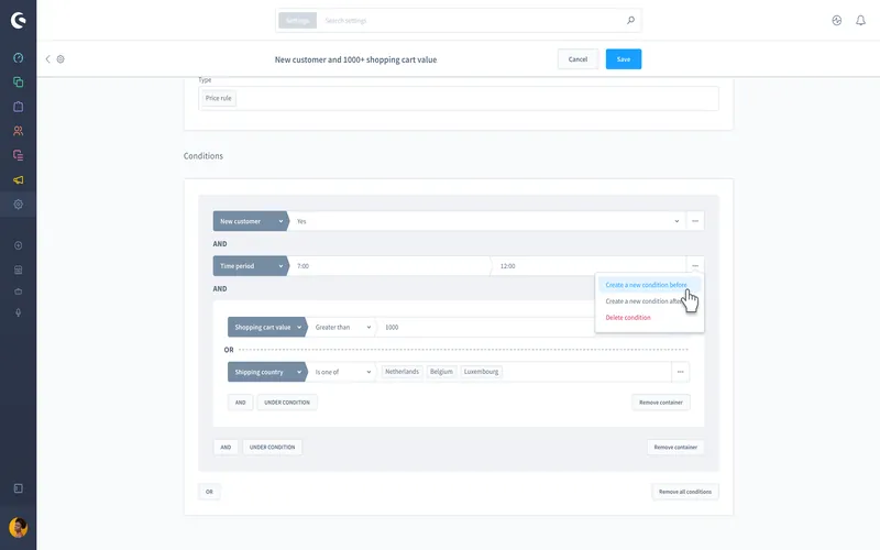 Regel im Shopware Rule Builder